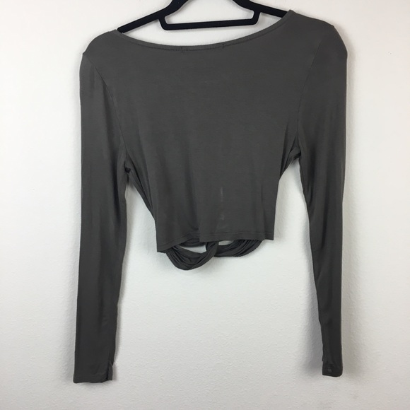 Foreign Exchange Tops - SMALL OLIVE GREEN/ BROWN LONG SLEEVE CROP TOP